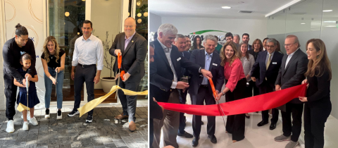 Side-by-side ribbon cuttings for Motek and Viamericas