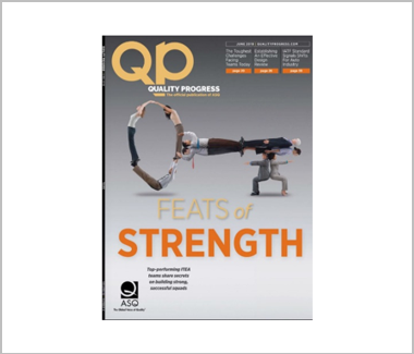 QP magazine cover of humans bending to make the shape of a key