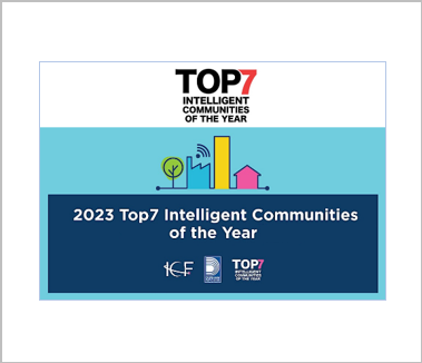 Top7 award graphic with a tree next to buildings with wifi lines symbol